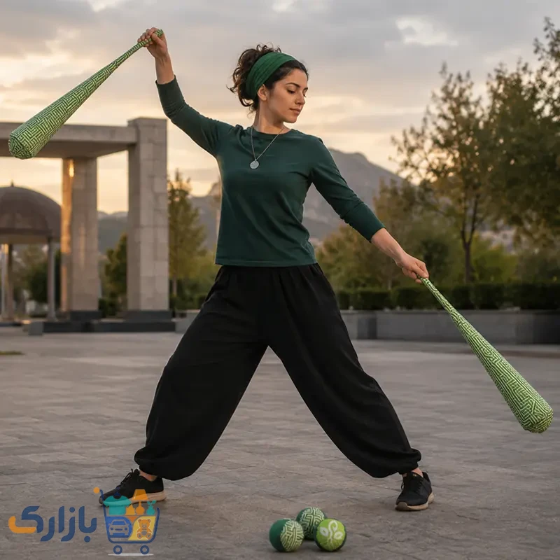 خرید ست پوی جورابی و توپ جاگلینگ مدل سبزینه با طراحی هندسی سبز رنگ